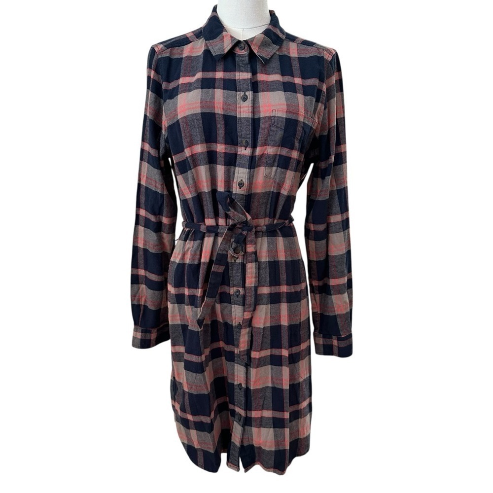 Goodthreads Women's Medium Cotton Plaid Belted Casual Button-Up Preppy Dress